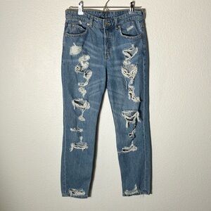&denim bunny jeans mom distressed holes Jean pants pink bunny rabbit size 4
